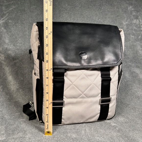 Backpack Changing Bag Quilted Leather Cream Black Travel Bag - Picture 3 of 16